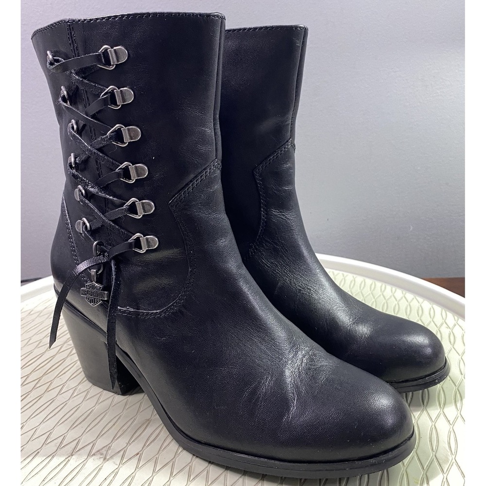 Harley-Davidson® Women's Leather Alanis Black Riding Ankle Biker Boots Sz.‎ 7.5